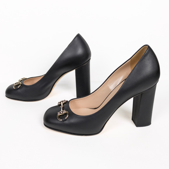 GUCCI Black Miro Soft Horsebit Pumps Block Heel Square Toe Womens EU 37.5 US 7.5 - Picture 6 of 12